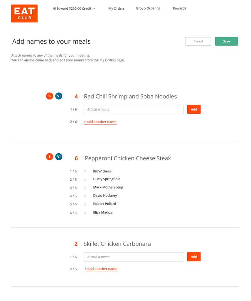 eat club adding-names